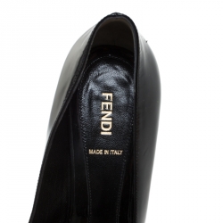 Pre Owned Fendi Black Patent Leather Peep Toe Pump Size 40
