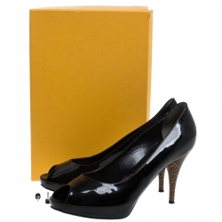Pre Owned Fendi Black Patent Leather Peep Toe Pump Size 40