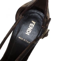 Pre Owned Fendi Tobacco Zucca Canvas And Python Leather Bow Slingback Sandals Size 39