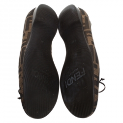 Pre Owned Fendi Tobacco Zucca Canvas Logo Bow Ballet Flats Size 38