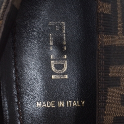 Pre Owned Fendi Tobacco Zucca Canvas Logo Bow Ballet Flats Size 38