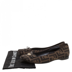 Pre Owned Fendi Tobacco Zucca Canvas Logo Bow Ballet Flats Size 38