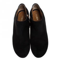 Pre Owned Fendi Black Suede Platform Ankle Booties Size 37