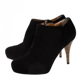 Pre Owned Fendi Black Suede Platform Ankle Booties Size 37