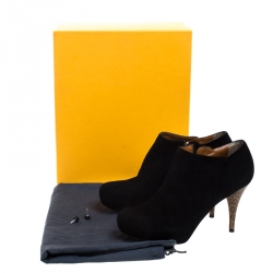 Pre Owned Fendi Black Suede Platform Ankle Booties Size 37