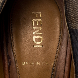Pre Owned Fendi Brown Leather And Canvas Pequin Open Toe Pumps Size 36