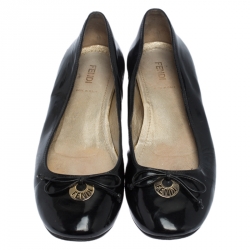 Pre Owned Fendi Black Patent Leather Bow Ballet Flats Size 38