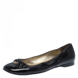Pre Owned Fendi Black Patent Leather Bow Ballet Flats Size 38