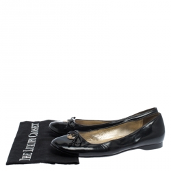 Pre Owned Fendi Black Patent Leather Bow Ballet Flats Size 38