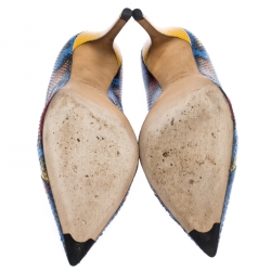 Pre Owned Fendi Multicolor Python Embossed Leather Pointed Toe Pumps Size 37.5