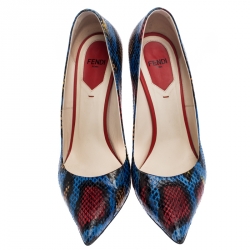 Pre Owned Fendi Multicolor Python Embossed Leather Pointed Toe Pumps Size 37.5