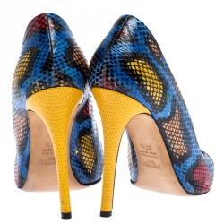 Pre Owned Fendi Multicolor Python Embossed Leather Pointed Toe Pumps Size 37.5