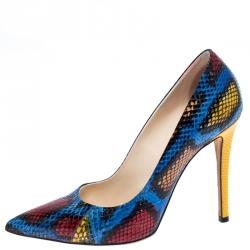 Pre Owned Fendi Multicolor Python Embossed Leather Pointed Toe Pumps Size 37.5