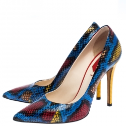 Pre Owned Fendi Multicolor Python Embossed Leather Pointed Toe Pumps Size 37.5