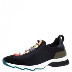 Pre Owned Fendi Black Neoprene Studded Slip On Sneakers Size 38