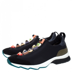 Pre Owned Fendi Black Neoprene Studded Slip On Sneakers Size 38