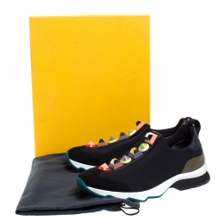 Pre Owned Fendi Black Neoprene Studded Slip On Sneakers Size 38