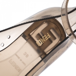 Pre Owned Fendi Grey Jelly Peep Toe Ankle Strap Ballet Flats Size 38