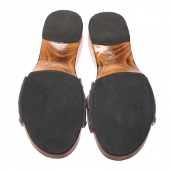 Pre Owned Fendi Multicolor Zucchino Canvas Bow Wooden Slides Size 38