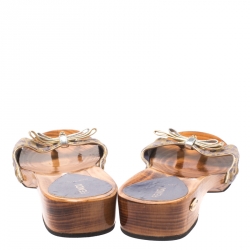 Pre Owned Fendi Multicolor Zucchino Canvas Bow Wooden Slides Size 38