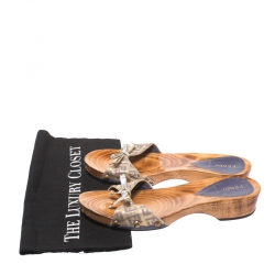 Pre Owned Fendi Multicolor Zucchino Canvas Bow Wooden Slides Size 38