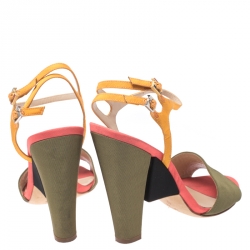 Fendi Multicolor Canvas Fantasia Ankle Strap Sandals Size 40