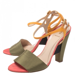 Fendi Multicolor Canvas Fantasia Ankle Strap Sandals Size 40