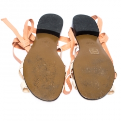 Fendi Multicolor Leather Ankle Wrap Flat Sandals Size 38.5