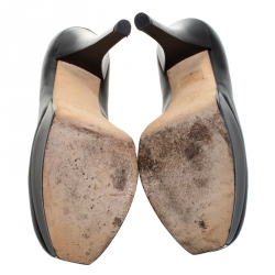 Pre Owned Fendi Black Leather Round-Toe Logo Fendista Platform Pumps Size 39