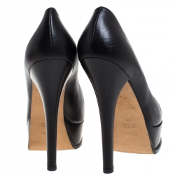 Pre Owned Fendi Black Leather Round-Toe Logo Fendista Platform Pumps Size 39