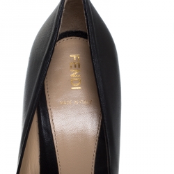 Pre Owned Fendi Black Leather Round-Toe Logo Fendista Platform Pumps Size 39