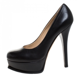 Pre Owned Fendi Black Leather Round-Toe Logo Fendista Platform Pumps Size 39