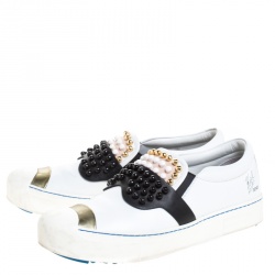 Pre Owned Fendi Multicolor Leather Karlito Studded Low Top Sneakers Size 40