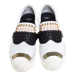 Pre Owned Fendi Multicolor Leather Karlito Studded Low Top Sneakers Size 40