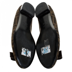 Pre Owned Fendi Brown Zucca Canvas And Leather Bow Ballet Flats Size 40
