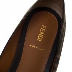 Pre Owned Fendi Brown Zucca Canvas And Leather Bow Ballet Flats Size 40