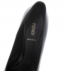 Pre Owned Fendi Black Patent Leather Zucca Print Heel Peep Toe Platform Pumps Size 39.5
