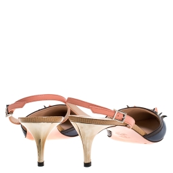 Pre Owned Fendi Multicolor Leather Studded Monster Slingback Sandals Size 40