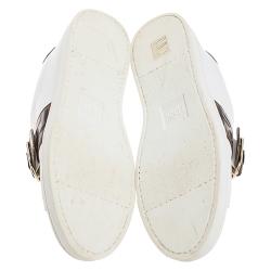 Pre Owned Fendi White Leather FF Logo Buckle Strap Sneakers Size 38.5