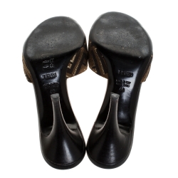 Pre Owned Fendi Brown/Gold Zucca Canvas and Leather Bow Slides Size 40