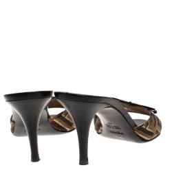 Pre Owned Fendi Brown/Gold Zucca Canvas and Leather Bow Slides Size 40