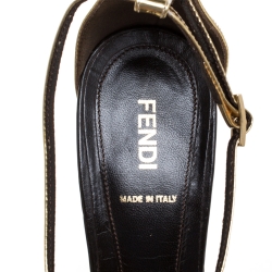 Pre Owned Fendi Zucca Canvas And Gold Leather Trim Cross Strap Platform Sandals Size 41