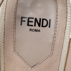 Fendi Beige Engraved Patent Leather And White Lizard Block Heel Peep Toe Sandals Size 37