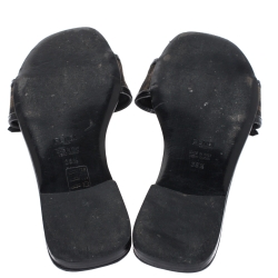 Pre Owned حذاء سلايدز فلات فندي فيونكة كانفاس زوكا توباكو مقاس 38.5