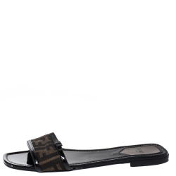 Pre Owned حذاء سلايدز فلات فندي فيونكة كانفاس زوكا توباكو مقاس 38.5