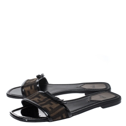 Pre Owned حذاء سلايدز فلات فندي فيونكة كانفاس زوكا توباكو مقاس 38.5