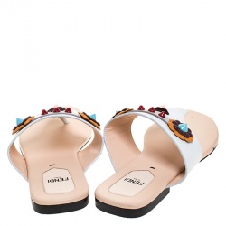 Pre Owned Fendi White Leather Flowerland Thong Flats Size 37