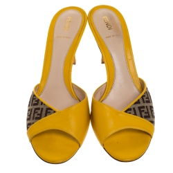 Fendi Mustard Zucca Canvas and Leather Slide Sandals Size 40