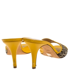 Fendi Mustard Zucca Canvas and Leather Slide Sandals Size 40