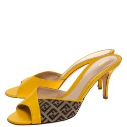 Fendi Mustard Zucca Canvas and Leather Slide Sandals Size 40